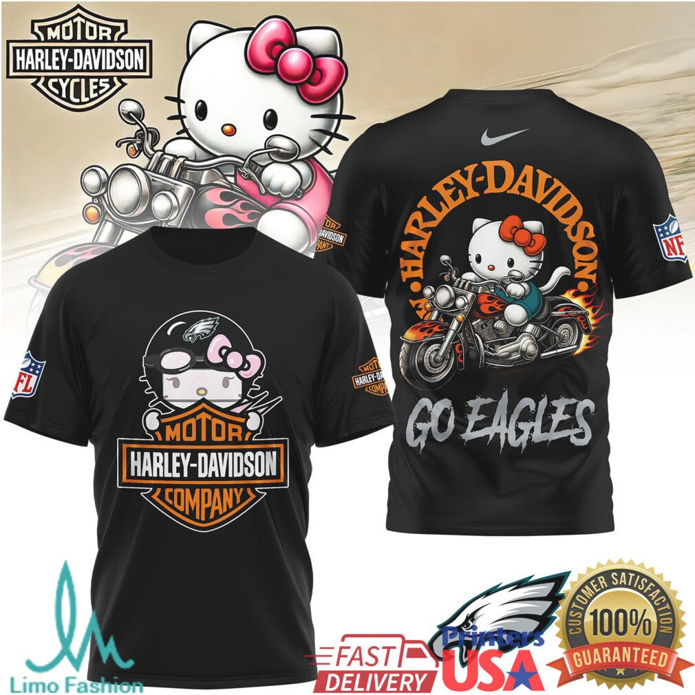 Philadelphia Eagles Official NFL Hello Kitty Harley Davidson 3D Shirt - Limotees LLC