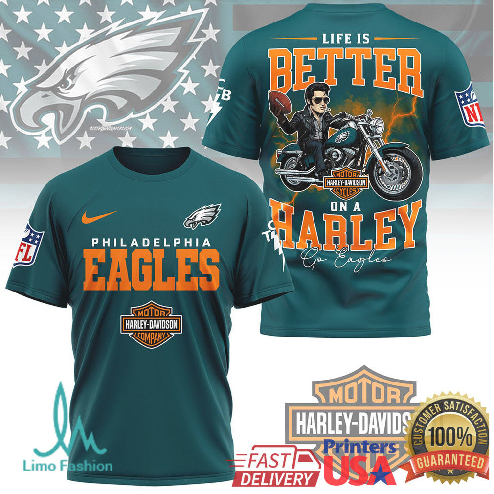 Philadelphia Eagles Official NFL Elvis Presley Harley Davidson 3D Shirt - Limotees LLC