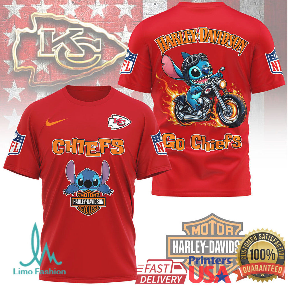 Kansas City Chiefs Official NFL Stitch Harley Davidson 3D Shirt - Limotees LLC