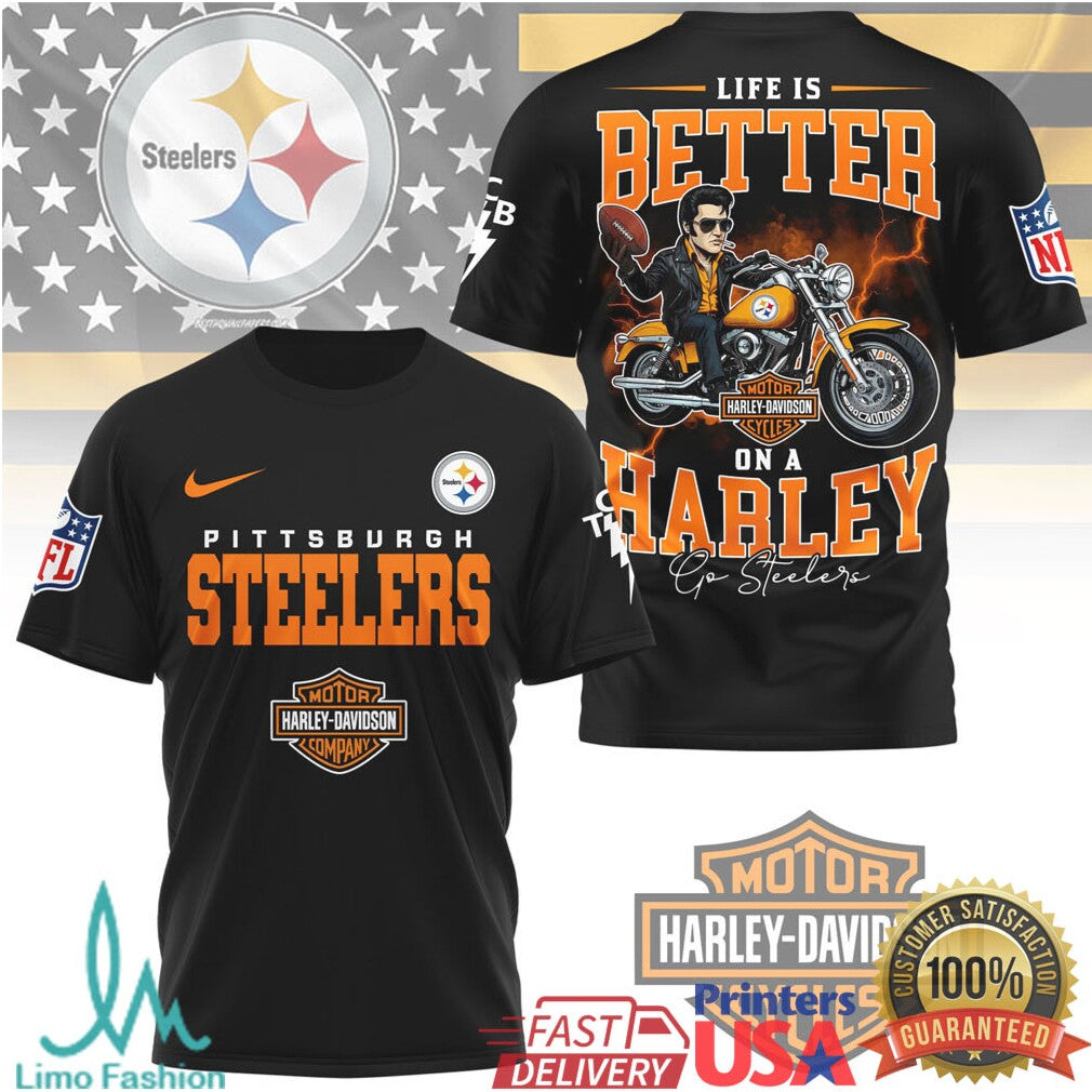 Pittsburgh Steelers Official NFL Elvis Presley Harley Davidson 3D Shirt - Limotees LLC