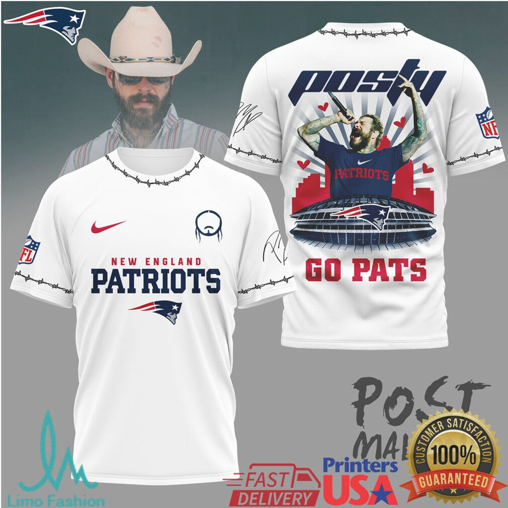 New England Patriots Official NFL Post Malone Fan 3D Shirt - Limotees LLC