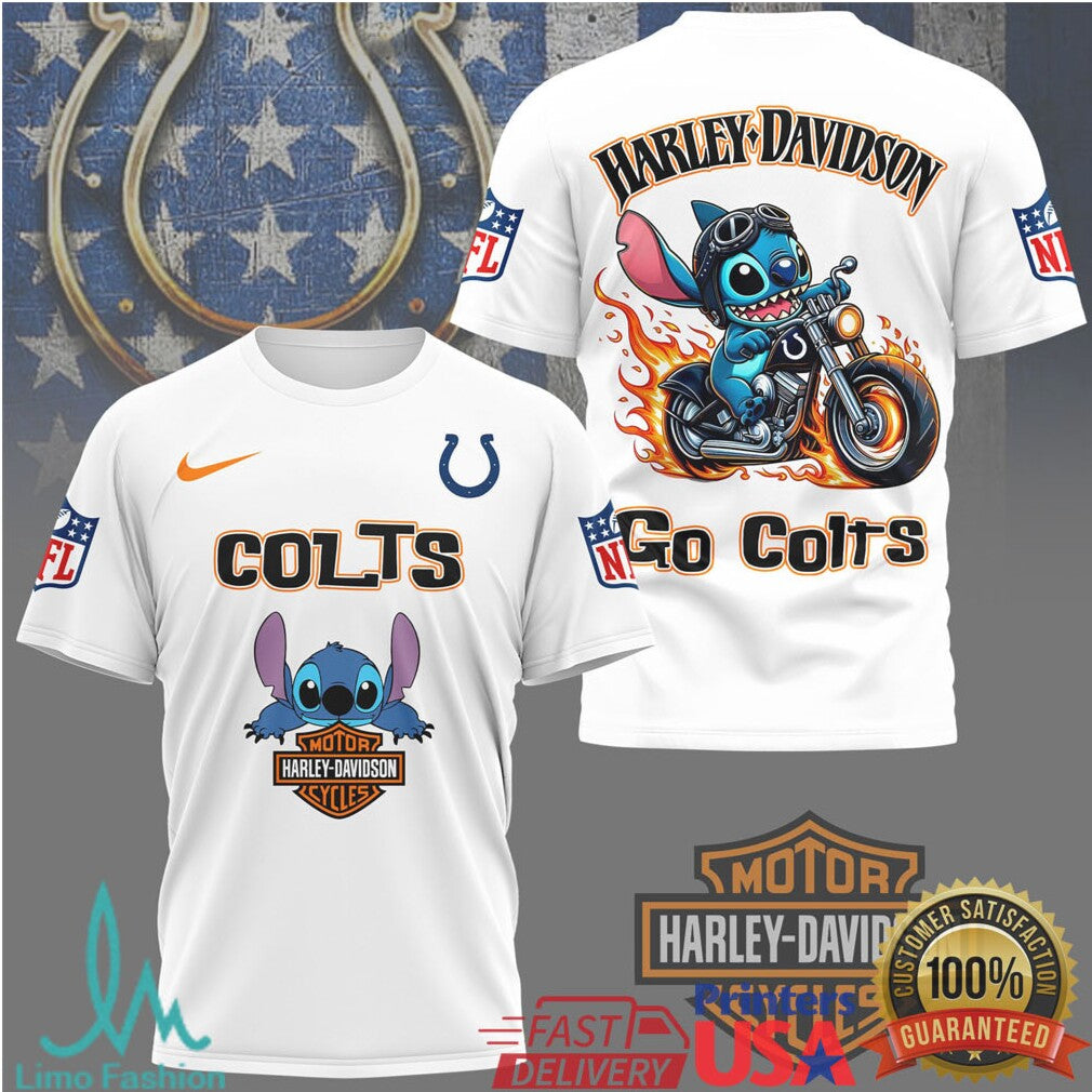 Indianapolis Colts Official NFL Stitch Harley Davidson 3D Shirt - Limotees LLC