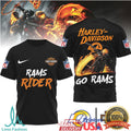 Los Angeles Rams Official NFL Ghost Rider Harley Davidson 3D Shirt - Limotees LLC