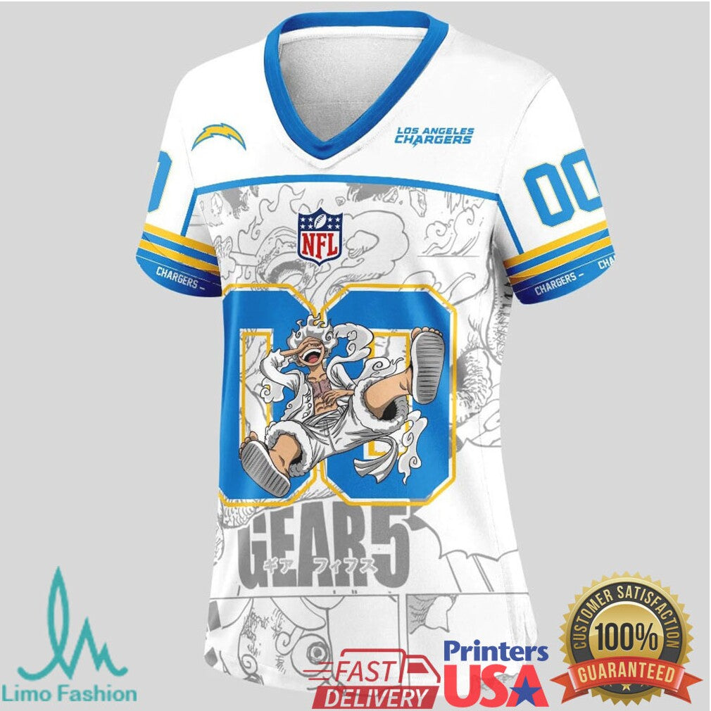Los Angeles Chargers Official NFL Luffy Gear 5 Special Edition Baseball Jersey Custom Name - Limotees LLC