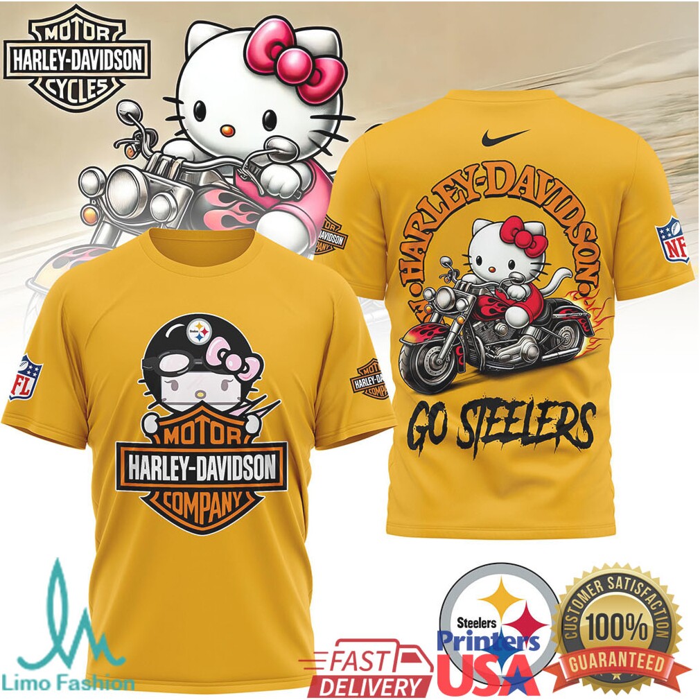Pittsburgh Steelers Official NFL Hello Kitty Harley Davidson 3D Shirt - Limotees LLC