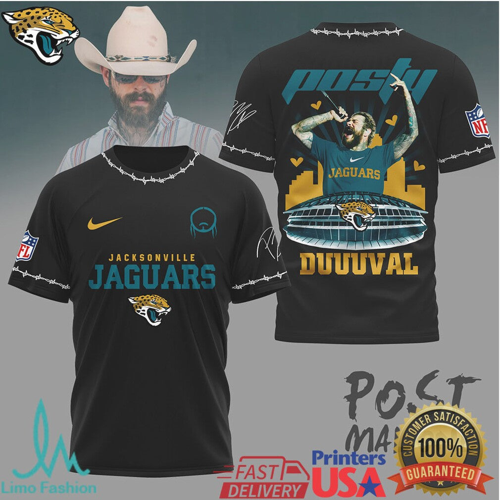 Jacksonville Jaguars Official NFL Post Malone Fan 3D Shirt - Limotees LLC