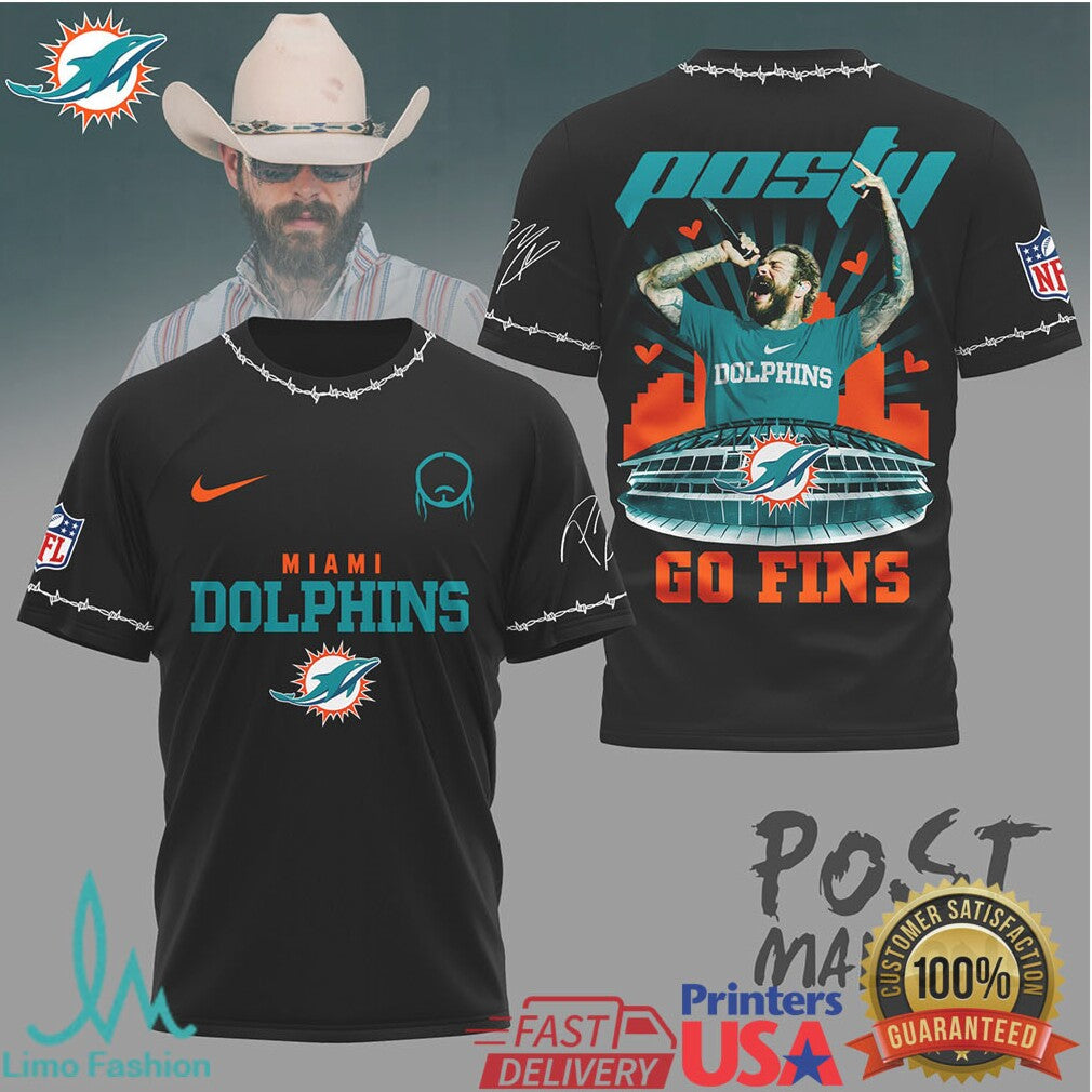 Miami Dolphins Official NFL Post Malone Fan 3D Shirt - Limotees LLC