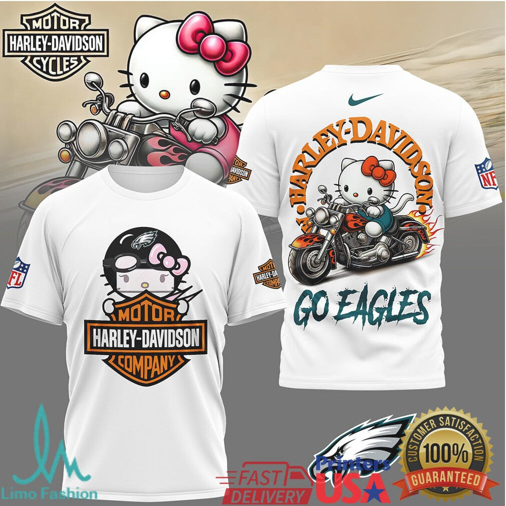 Philadelphia Eagles Official NFL Hello Kitty Harley Davidson 3D Shirt - Limotees LLC