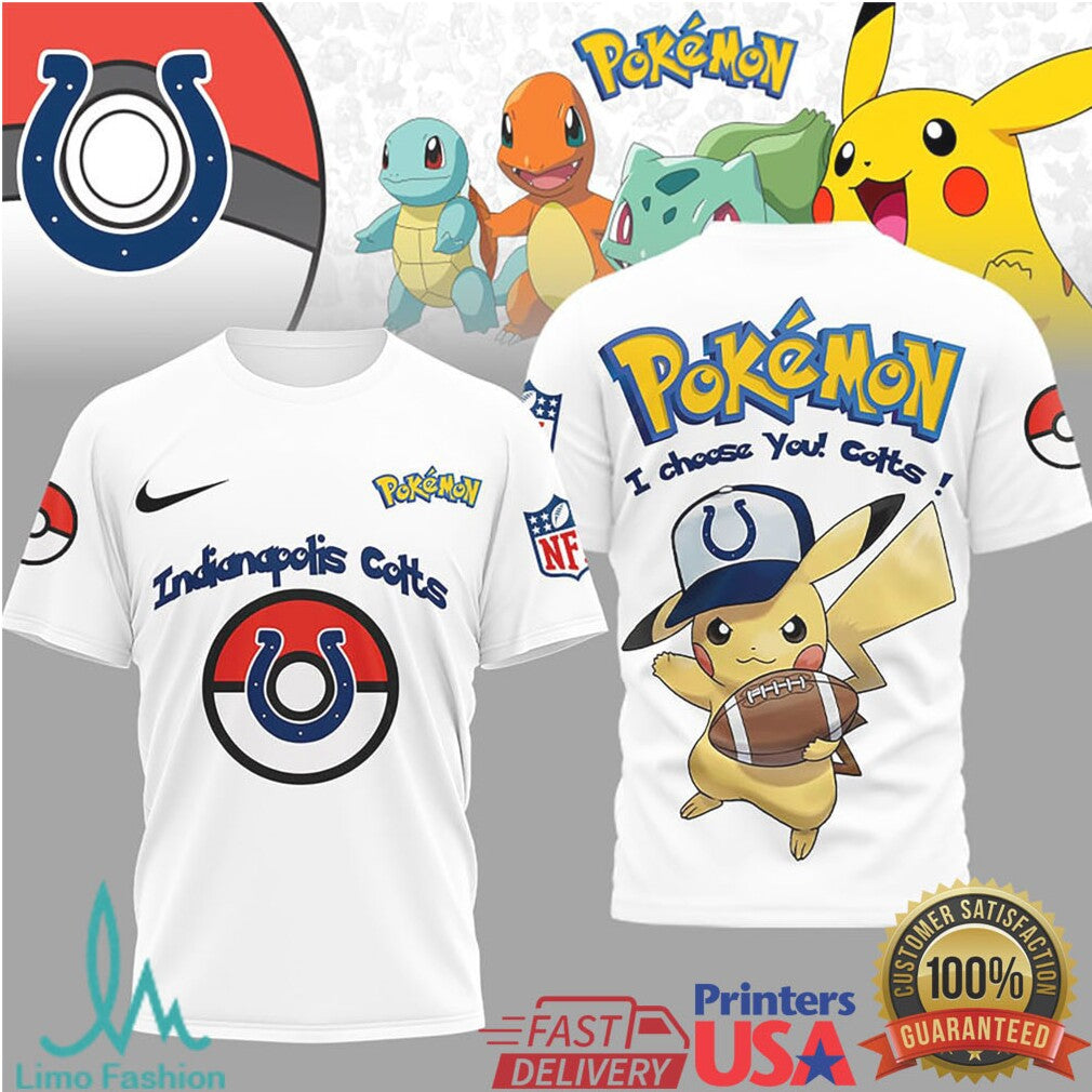 Indianapolis Colts Official NFL I Choose You Pikachu 3D Shirt - Limotees LLC