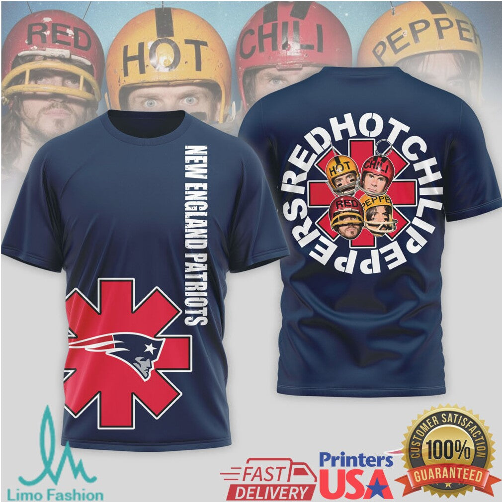 New England Patriots Official NFL Red Hot Chilli Peppers 3D Shirt - Limotees LLC