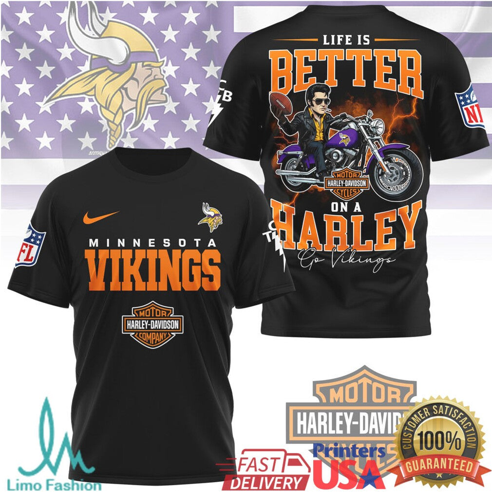 Minnesota Vikings Official NFL Elvis Presley Harley Davidson 3D Shirt - Limotees LLC