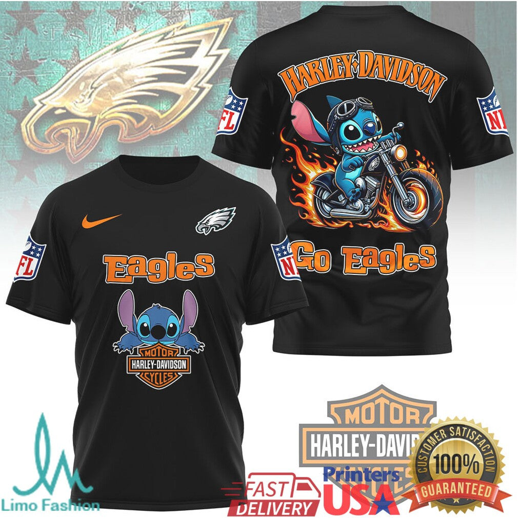 Philadelphia Eagles Official NFL Stitch Harley Davidson 3D Shirt - Limotees LLC