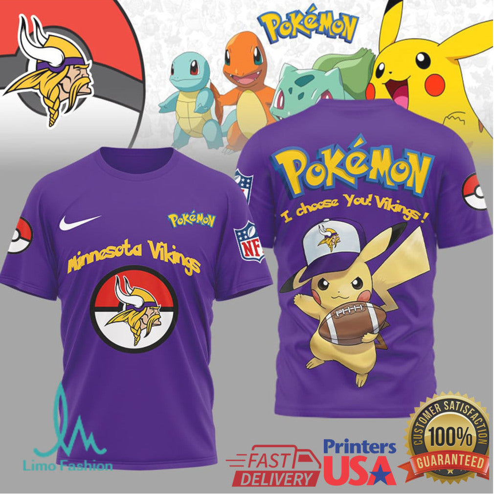 Minnesota Vikings Official NFL I Choose You Pikachu 3D Shirt - Limotees LLC