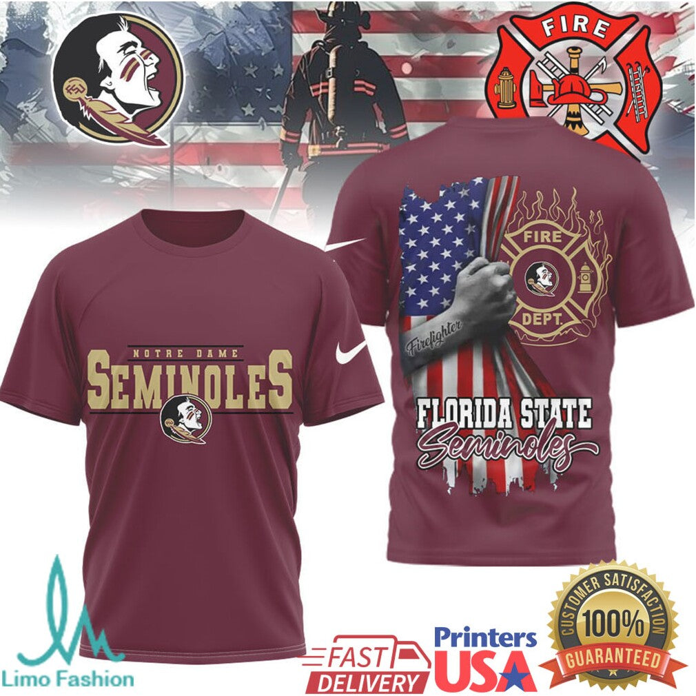 Florida State Seminoles Firefighter American Flag NCAA T Shirt - Limotees LLC