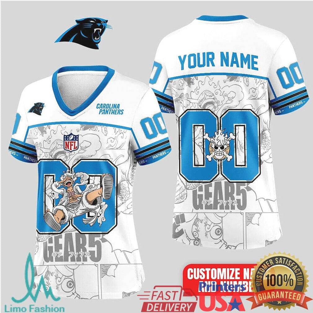 Carolina Panthers Official NFL Luffy Gear 5 Special Edition Baseball Jersey Custom Name - Limotees LLC
