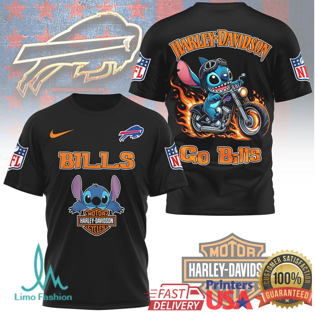 Buffalo Bills Official NFL Stitch Harley Davidson 3D Shirt - Limotees LLC
