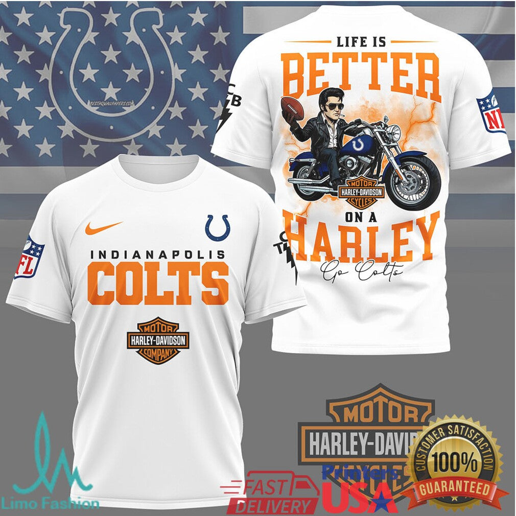 Indianapolis Colts Official NFL Elvis Presley Harley Davidson 3D Shirt - Limotees LLC