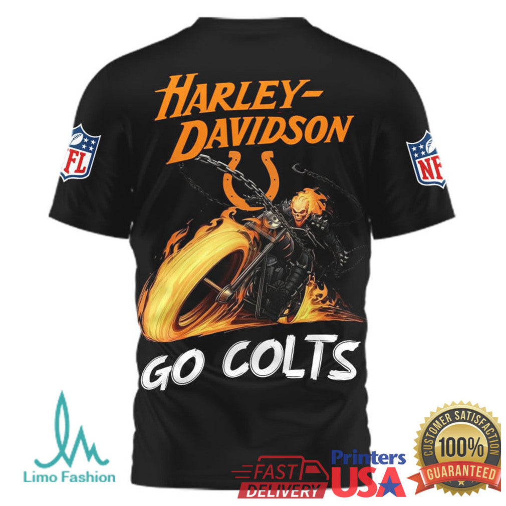 Indianapolis Colts Official NFL Ghost Rider Harley Davidson 3D Shirt - Limotees LLC