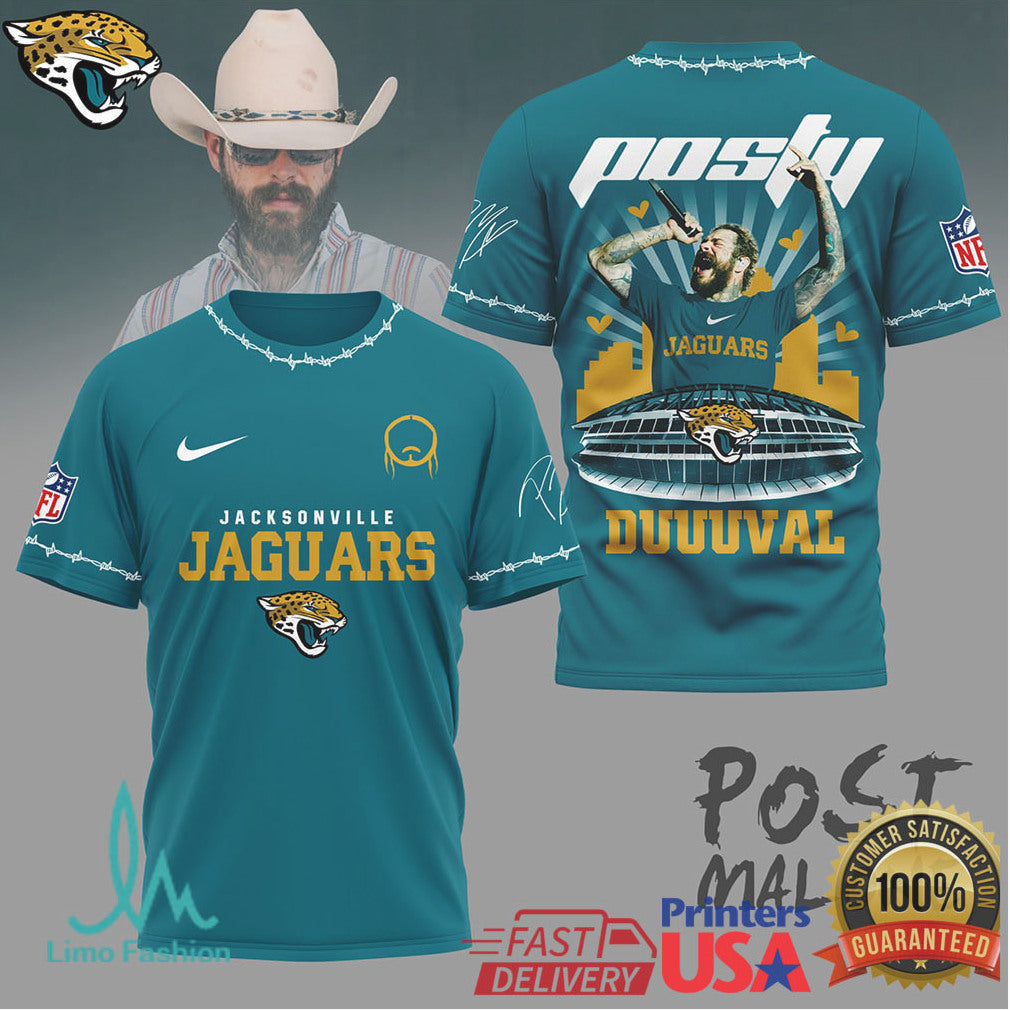 Jacksonville Jaguars Official NFL Post Malone Fan 3D Shirt - Limotees LLC
