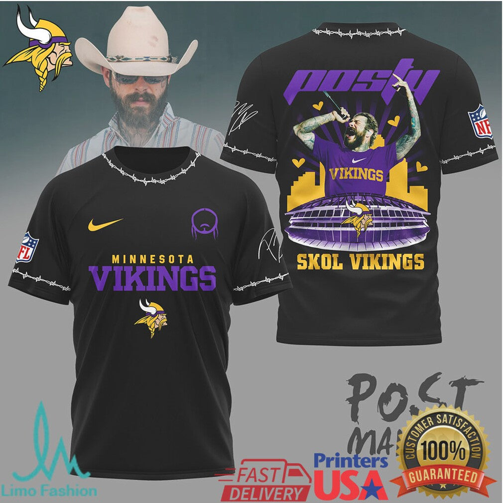 Minnesota Vikings Official NFL Post Malone Fan 3D Shirt - Limotees LLC