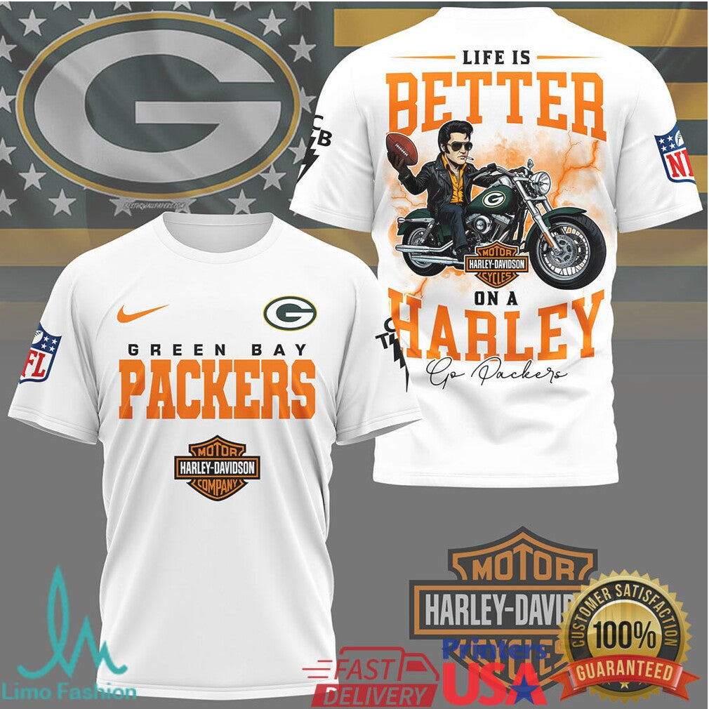 Green Bay Packers Official NFL Elvis Presley Harley Davidson 3D Shirt - Limotees LLC