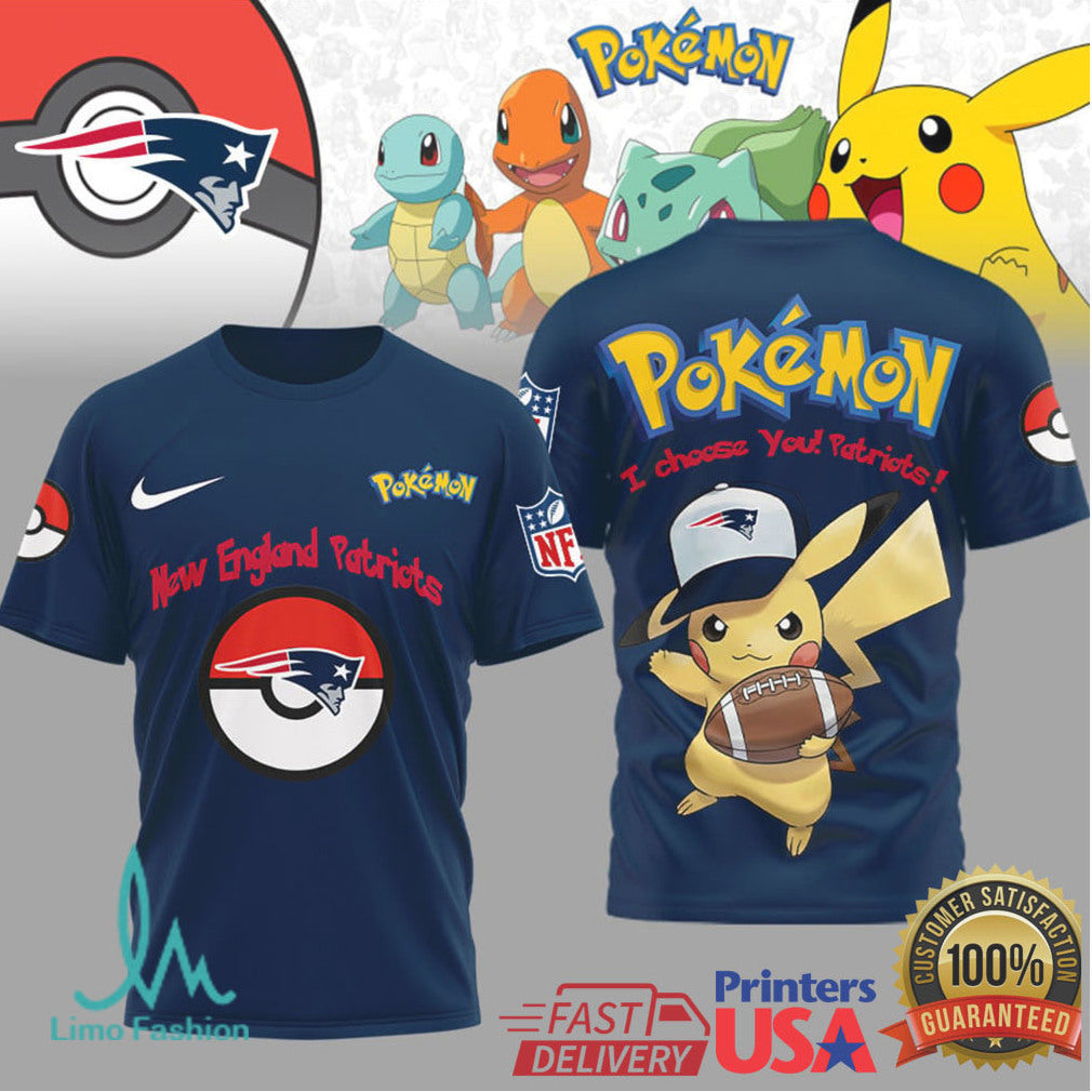 New England Patriots Official NFL I Choose You Pikachu 3D Shirt