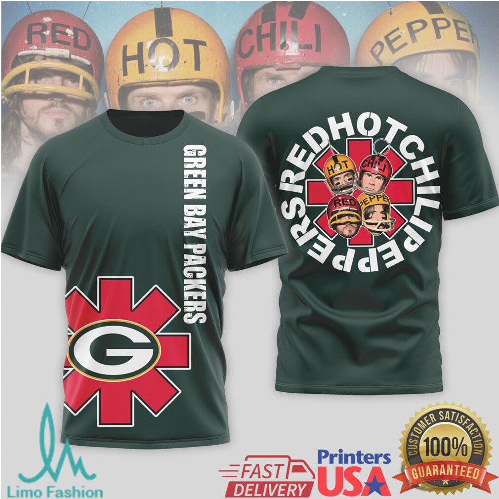 Green Bay Packers Official NFL Red Hot Chilli Peppers 3D Shirt - Limotees LLC
